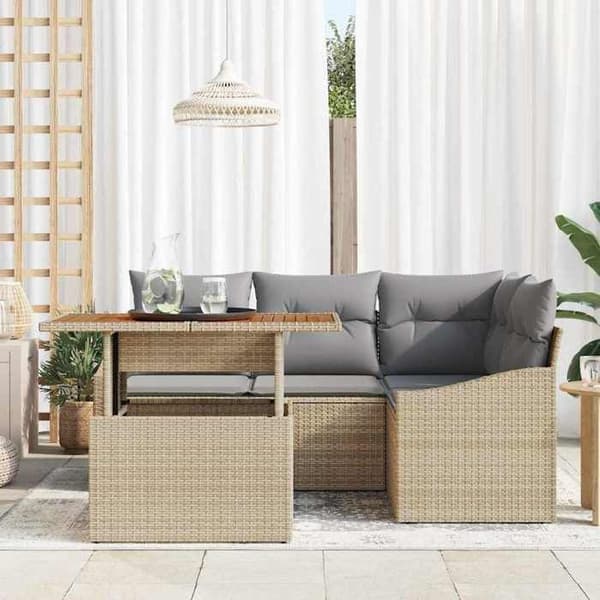 Maison Exclusive - 5 osan beige polyrottinkinen puutarhakalustesetti