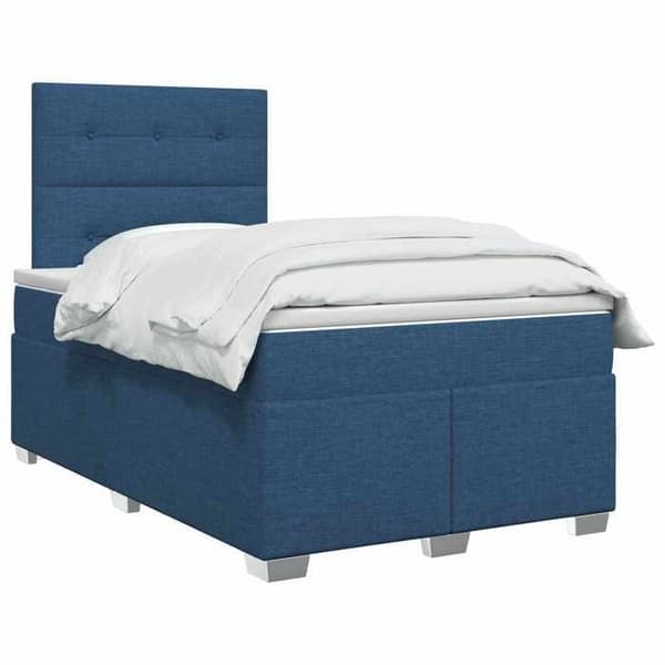 Sängram med madrass - EXKLUSIV HEM - Boxspring säng 120x200 - Blått tyg - Pocketfjädermadrass - LED USB Blå