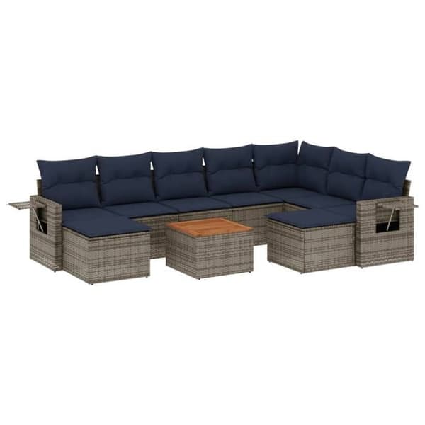 Modulær have-sofa - EKSKLUSIV HUS - 10 dele - Grå - PE-rattan - Akacietræ bordplade Grå