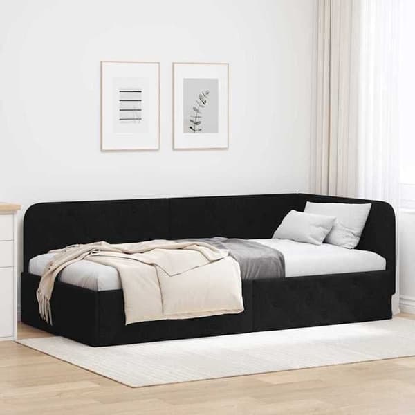 Maison Exclusive - Musta kulmasänky 100 x 200 cm kangas