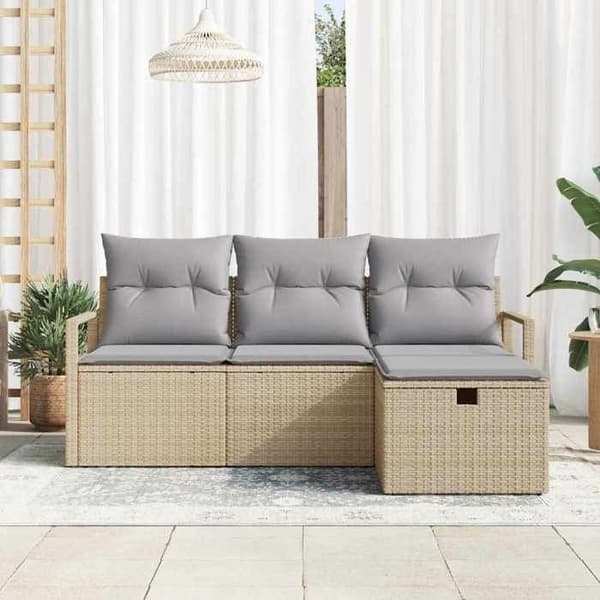 Trädgårdsoffmöbel - EXKLUSIVT HEM - Set 4 delar - Beige & ljusgrå - UV-beständig poly-rattan - Modulär, förvaring Beige och Ljusgrå