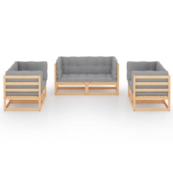 Havemøbler - MAISON EXCLUSIVE - 6 dele - Massivt fyrretræ - Modulær - Grå puder