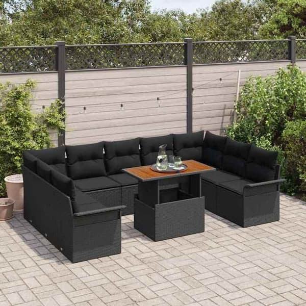 Maison Exclusive - 10-delars trädgårdsoff-set Svart Svart