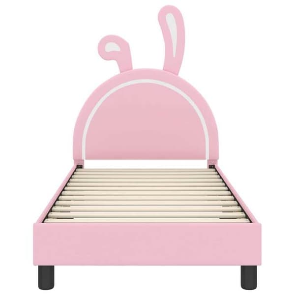 Børneseng - EKSKLUSIV HUS - 80 x 160 cm - Rosa - PU-polstring - Inkluderede faste lameller Ros