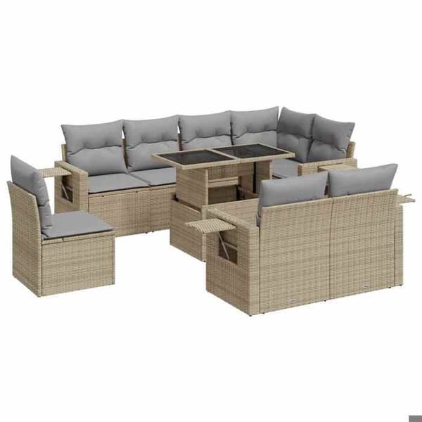 Maison Exclusive - Trädgårdsmöbler med kuddar 9 delar beige flätad resin