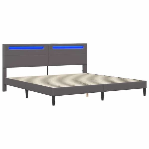 Sengestel - EKSKLUSIV HUS - 200 x 200 cm - Kunstlæder - Multifarvede LED-striber - Lamelseng Grå