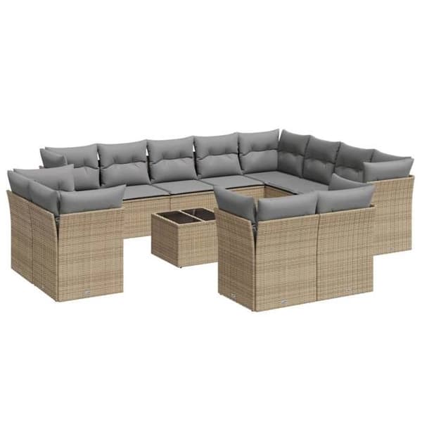 Maison Exclusive - Puutarhakalusteet tyynyillä 13 kpl beige punottu muovi