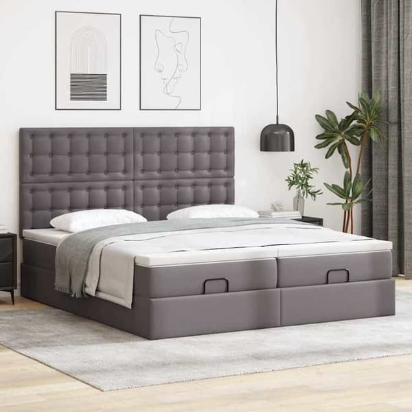Maison Exclusive - Ottoman sängram med grå madrass 160x200 cm i konstläder grå