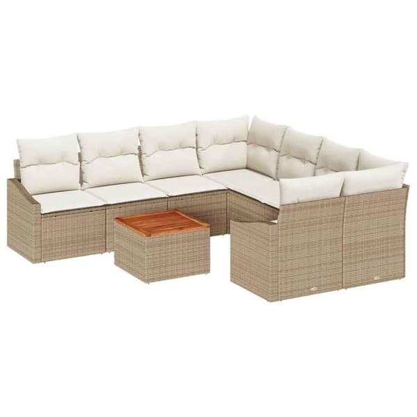 Maison Exclusive - 9 osan beige polyrottinkinen puutarhakalustesetti