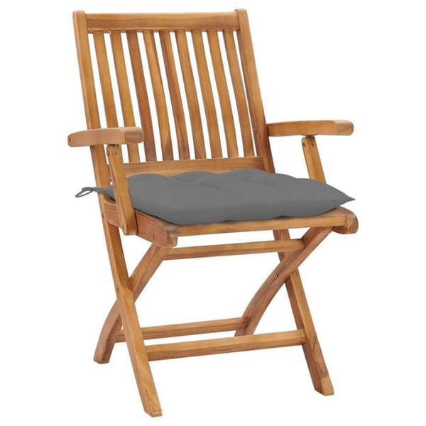 Maison Exclusive - Sammenklappelige stole (sæt af 2) med grå puder, i massiv teak Grå (kuddar)
