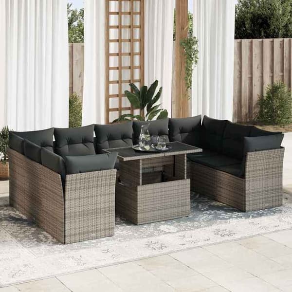 Maison Exclusive - Trädgårdsmöbler med kuddar 10 delar grå flätad resin
