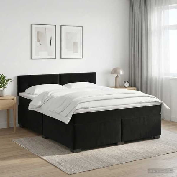 Maison Exclusive - Boxspring seng med madras Sort 180 x 200 cm Velour Svart