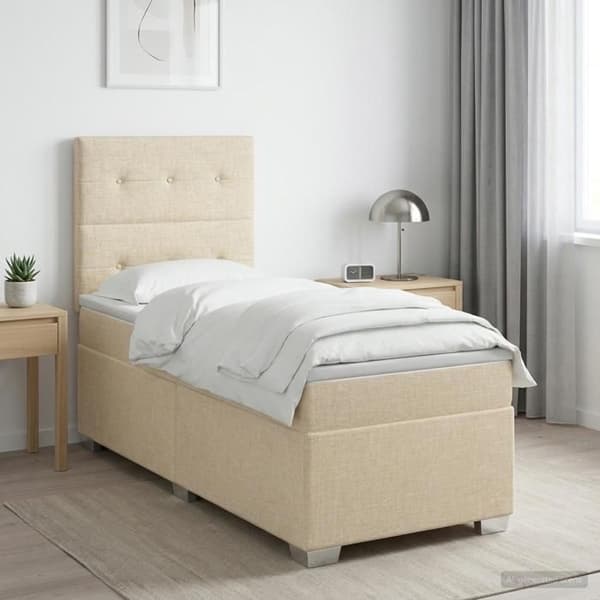 Maison Exclusive - Boxspring säng med madrass Crème 100 x 200 cm Tyg Grädde