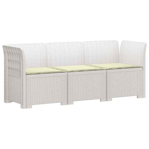 Maison Exclusive - Trädgårdsoffa 3 platser med kuddar i rattanlook PP Vit Vit