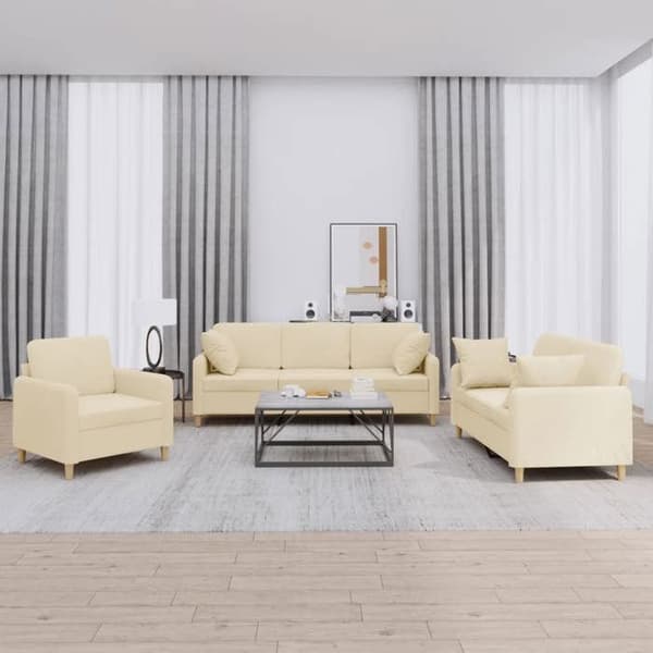 Maison Exclusive - Sæt af 3 sofaer med cremefarvede puder i stof