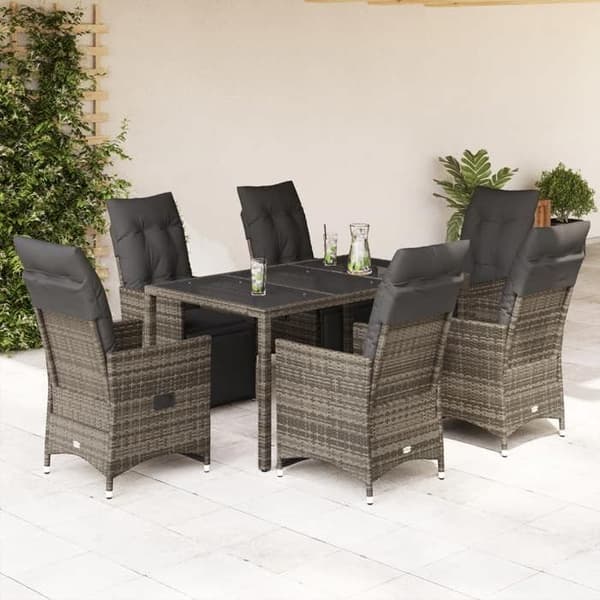 Maison Exclusive - Havebistro sæt 7 dele med grå puder i poly rattan Grå (kuddar)
