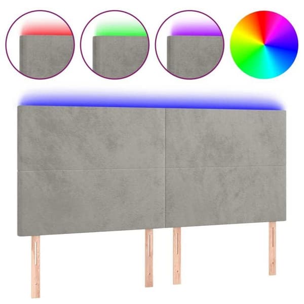 Maison Exclusive - LED Hovedgærde Lys Grå 200x5x118/128 cm Velour ljusgrått