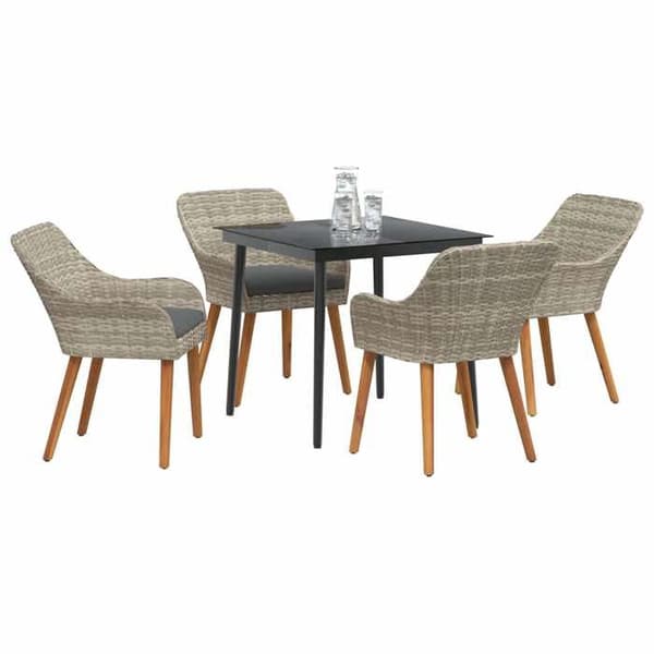 Trädgårdsmöbler - EXKLUSIVT HUS - 5-delars set - Ljusgrå poly rattan - Stålram - Utomhuskuddar Ljusgrått