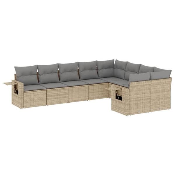 Maison Exclusive - Trädgårdsmöbler med kuddar 9 delar beige flätad resin