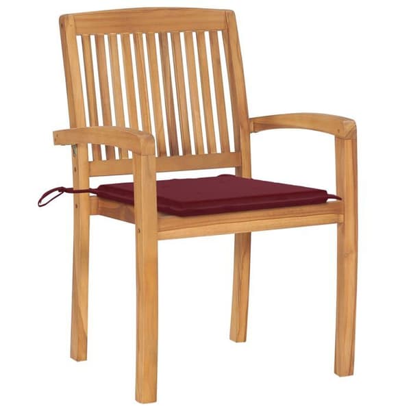 Maison Exclusive - Stabelbare havestole med puder sæt af 8 Solid teak bordeauxröd (kuddar)