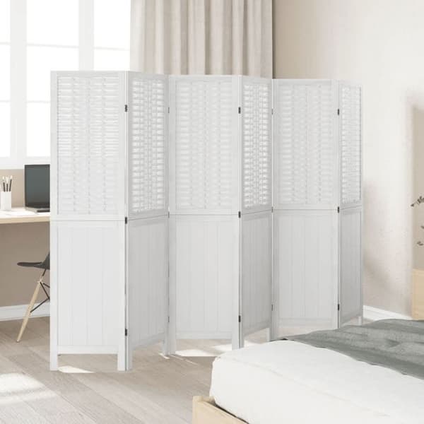 Avskiljande vägg - EXKLUSIV HUS - 6 paneler - Vit - Massivt paulowniaträ - Fällbar Vit