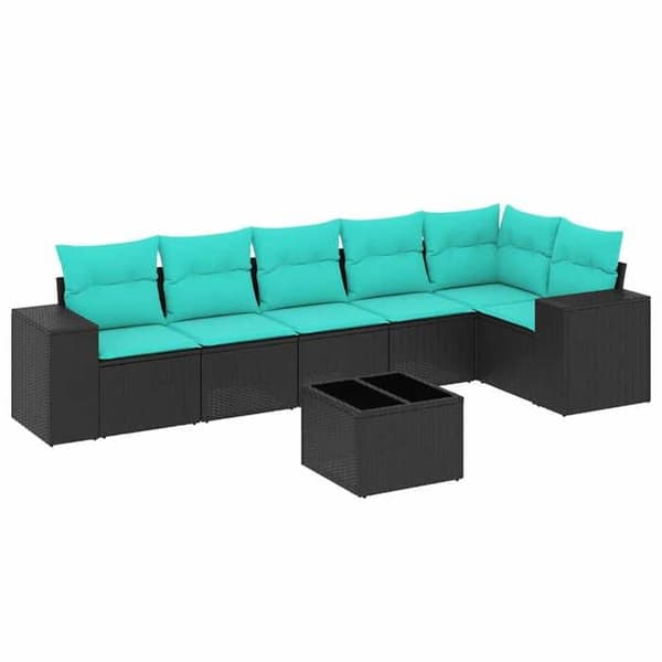 Maison Exclusive - 7-delars trädgårdsoff-set med svarta kuddar i flätad resin