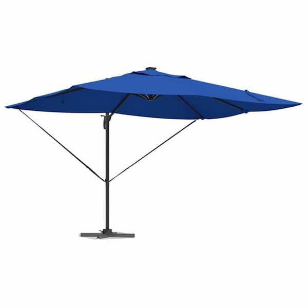 Parasol med sidearm - EKSKLUSIV HUS - Roma - 352×251×265 cm - Polyester & aluminium - Solenergi LED belysning Azurblå