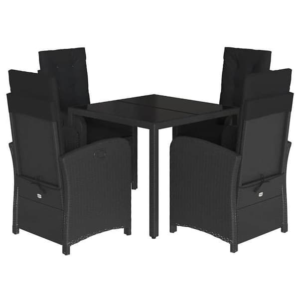 Maison Exclusive - Trädgårds matsalsset med kuddar 5 delar Svart flätad resin