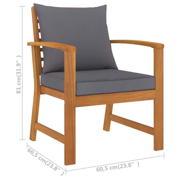 Maison Exclusive - Trädgårdsstolar set om 2 med mörkgrå kudde Akaciaträ Mörkgrå (kuddar)