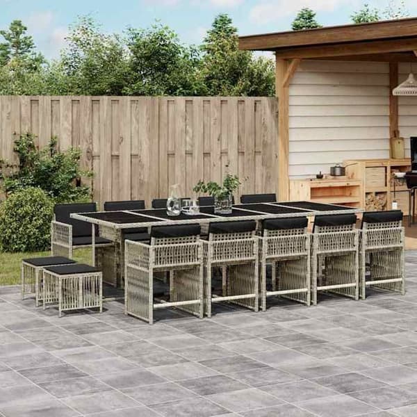 Maison Exclusive - Have spisebordssæt med puder 15 stk lys grå rattan