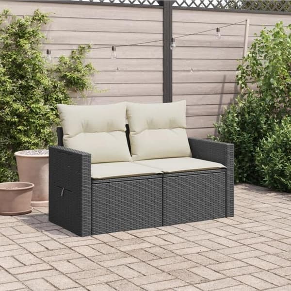 Maison Exclusive - Trädgårdsoffa med kuddar 2 platser svart flätad resin