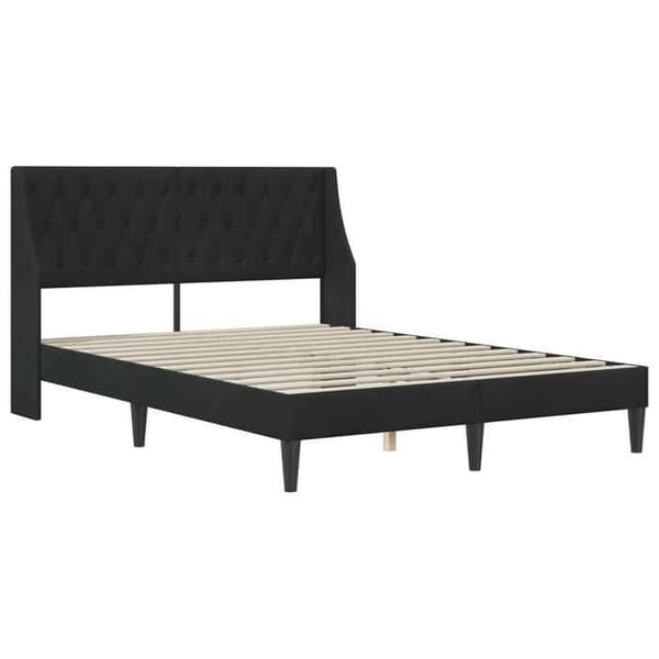 Sengestel - EKSKLUSIV HUS - 140 x 200 cm - Sort - Velour - Lamelseng Svart