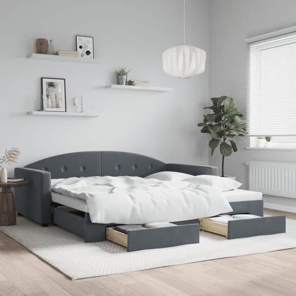 Päivävuode - EXCLUSIVE KOTI - 100 x 200 cm - vuodesohva - 2 laatikkoa - Harmaa sametti