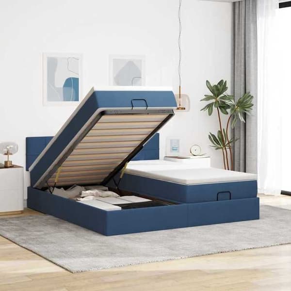 Maison Exclusive - Ottoman sängram med blå madrass 160x200 cm tyg