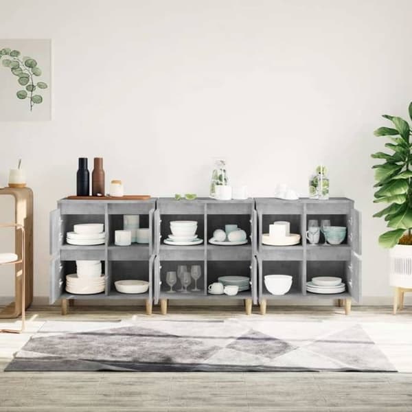 Maison Exclusive - Buffet 3 stk grå beton 60x35x70 cm ingeniørtræ