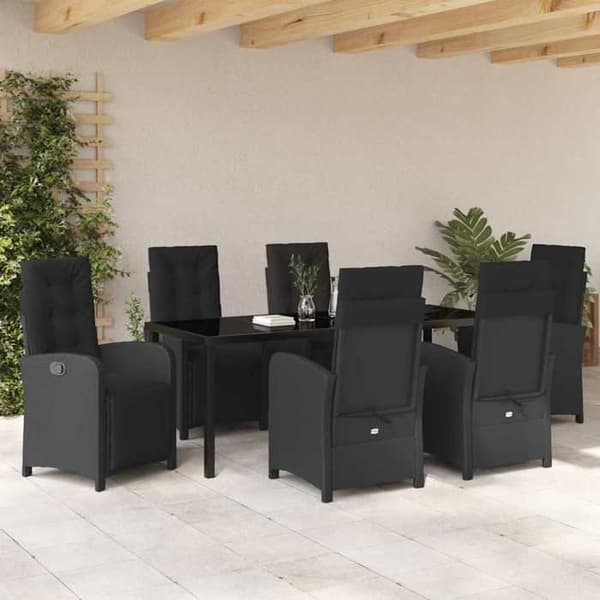 Maison Exclusive - 7 pc have spisebordssæt i sort polyrotin Svart