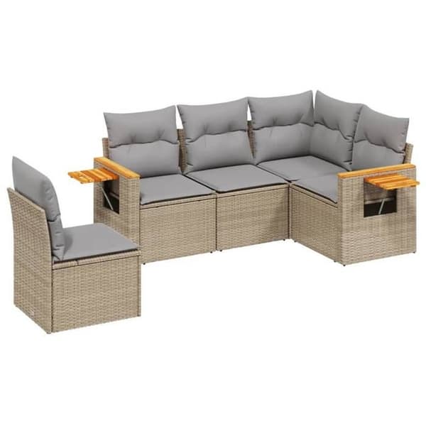 Maison Exclusive - Trädgårdsmöbler med kuddar 5 delar beige flätad resin