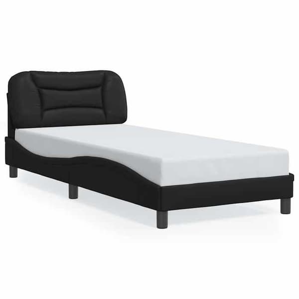 Sengestel - EKSKLUSIV HUS - Hvar - Sort kunstlæder - 80x200 cm - Polstret hovedgærde Svart