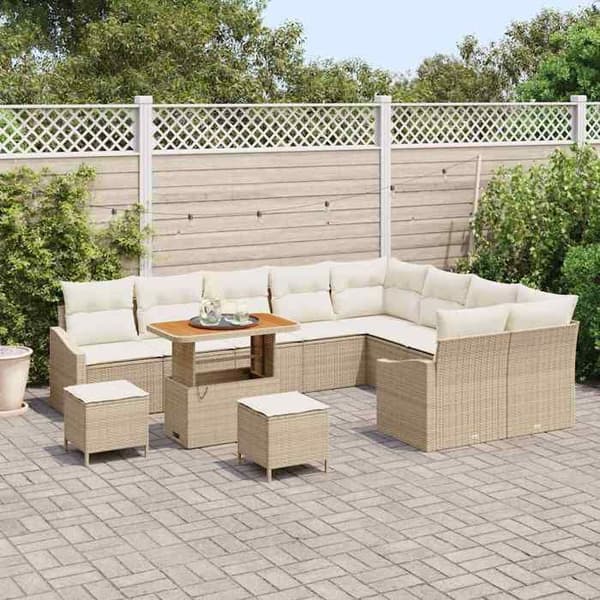 Maison Exclusive - 12 osan puutarhakalustesarja, beige polyrottinki