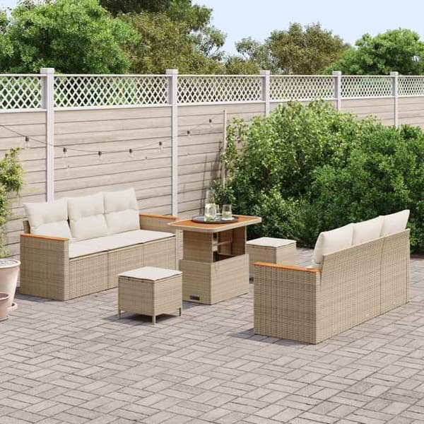 Maison Exclusive - 9 osan puutarhakalustesetti, beige polyrottinki