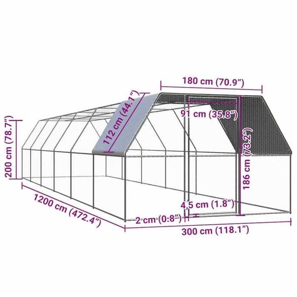 Maison Exclusive - Utomhus hönshus 3x12x2 m Galvaniserat stål