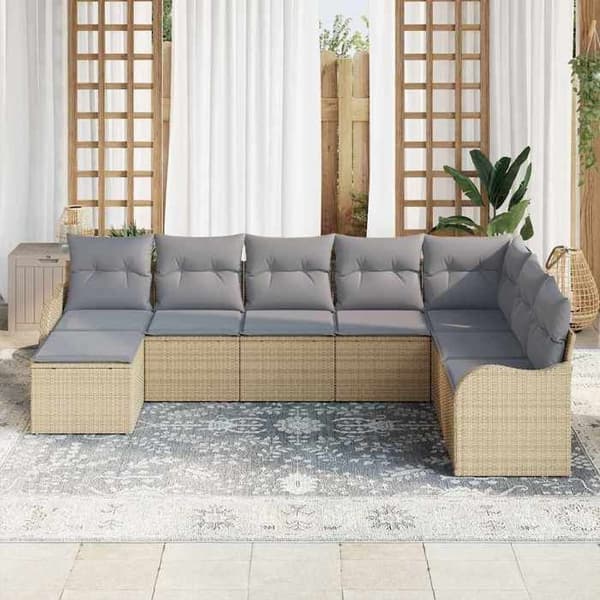 Trädgårdsmöbler - EXKLUSIVT HUS - Set 8 delar - Beige - Hållbar polyrotin - Modulär, stålram beige