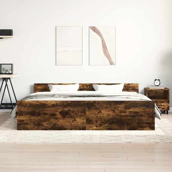 Sengestel - EKSKLUSIV HUS - 200 x 200 cm - Røget eg - Ingeniørtræ - Robuste lameller Rökt ek