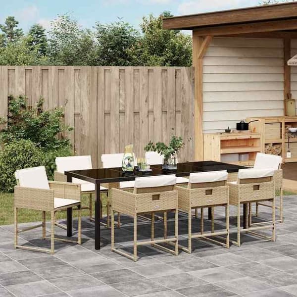 Spisestue sæt have - EKSKLUSIV HUS - 9 dele - Beige - Polyrotin - Tempereret glas plade beige