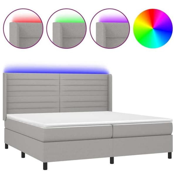 Maison Exclusive - Sängram med lameller madrass LED Ljusgrå 200x200 cm Tyg