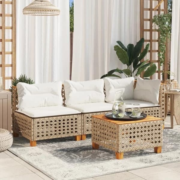 Maison Exclusive - Trädgårdsoffa med kuddar 3 platser beige flätad resin beige
