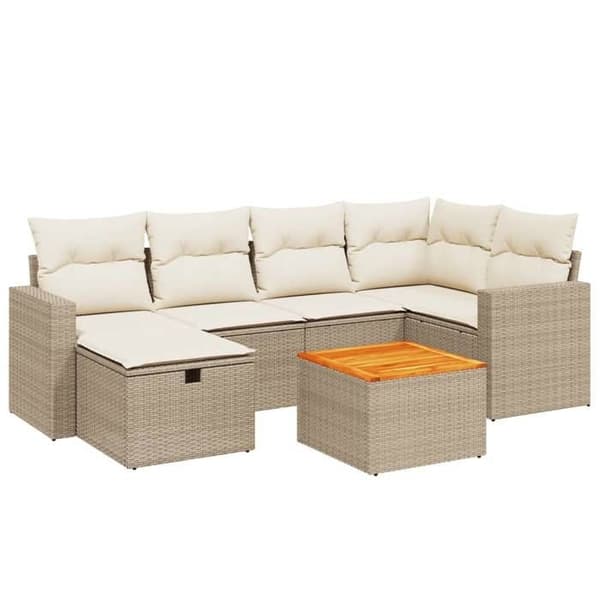 Maison Exclusive - Trädgårdsmöbler med kuddar 7 delar beige flätad resin