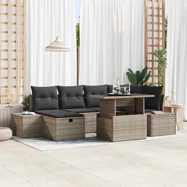 Maison Exclusive - 7 osan puutarhakalustesarja, harmaa polyrottinki