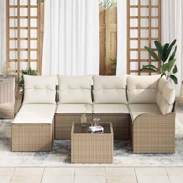 Maison Exclusive - Beige polyrottinkinen puutarhakalustesetti