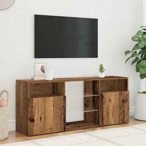 Maison Exclusive - TV-møbel med LED-lys i gammelt træ og ingeniørtræ
